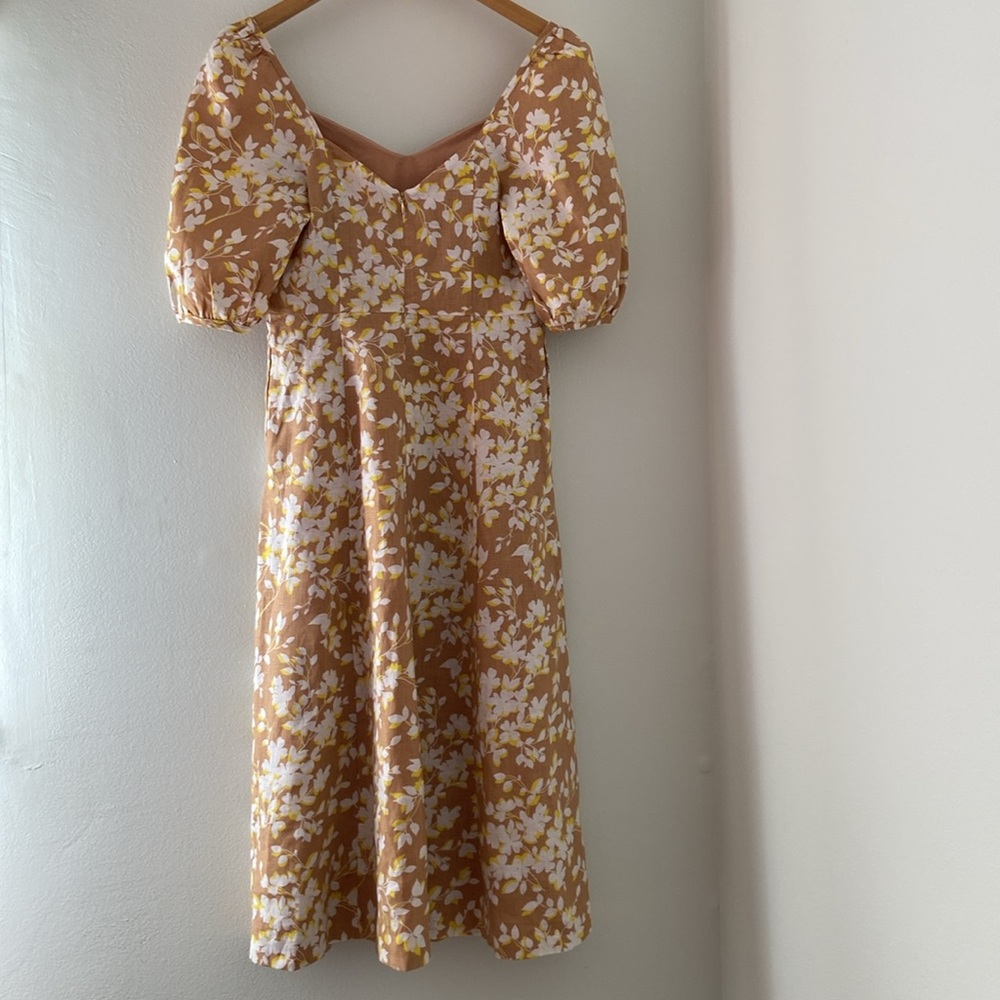 Draper James June Dress Shadow Floral Linen White Tan Yellow XS or 0 - Picture 6 of 17
